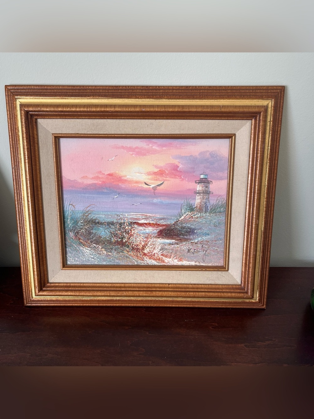 Signed Original 8x10 Oil Painting Lighthouse Seascape Coastal Framed M Farley